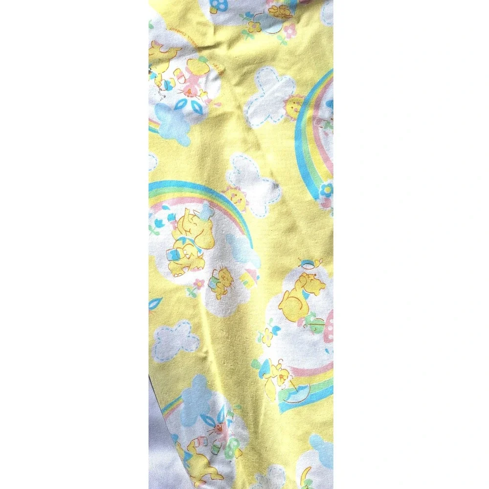 Vtg 1991 rabbit bear Fitted baby Crib Sheet Yellow Rainbow Kendall Company